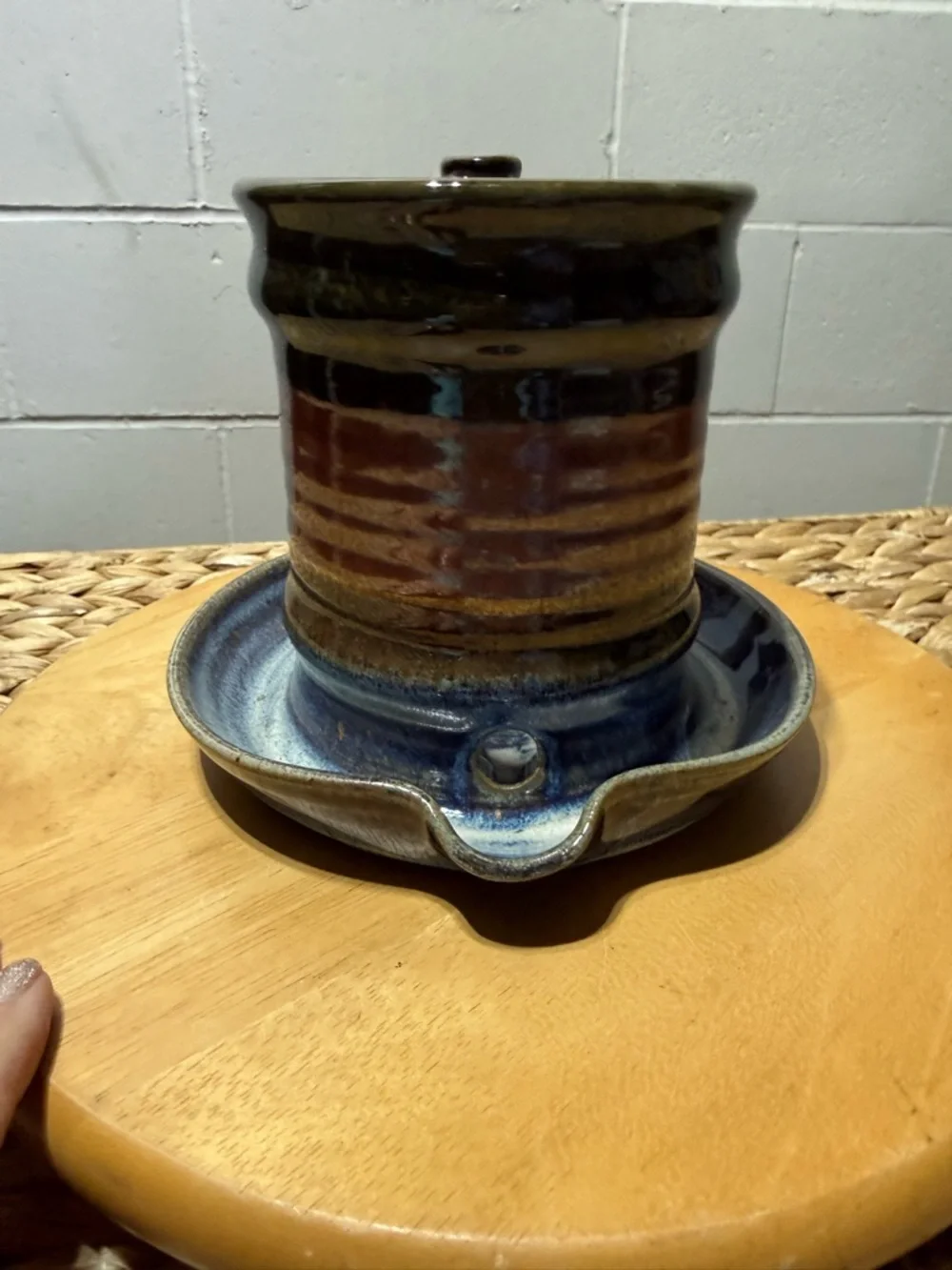 Nedza USA Pottery. Handmade microwave bacon cooker mug w/ tray and pour spout .